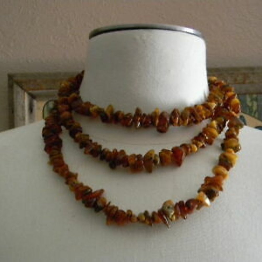 Vintage genuine natural Baltic amber long 52" around necklace from Lithuania